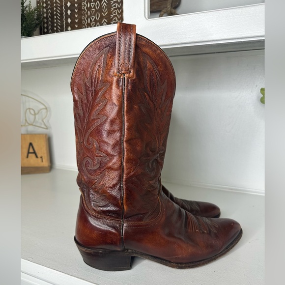 Vintage Dan Post Brown Embroidered Leather Cowboy Boots Men’s Size 12D - Picture 5 of 11